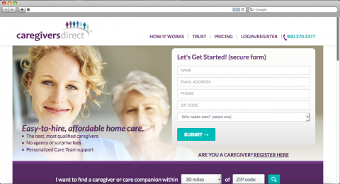 Caregivers Direct - Homepage Screenshot