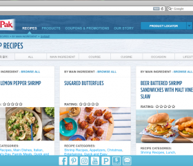 SeaPak - Recipes Search Page Screenshot